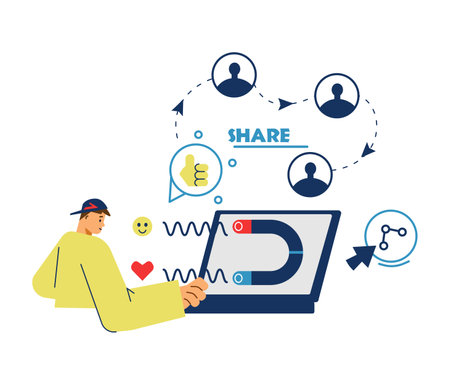 Blogger influencer posting viral content in social networks flat vector isolated.のイラスト素材