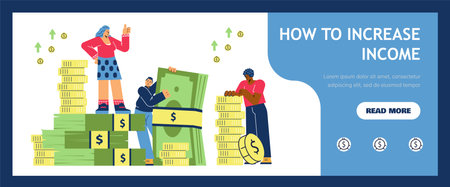 Increase income flyer or banner design, flat cartoon vector illustration.