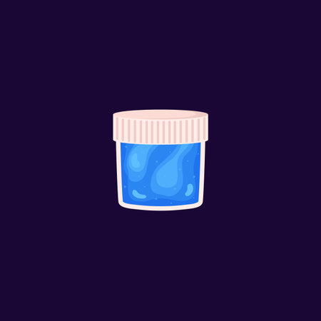 Soft and sticky blue gummy slime toy in can, flat vector illustration isolated.