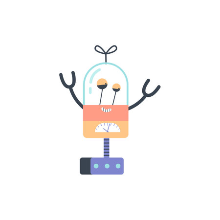 Cute and funny robot character, cartoon flat vector illustration isolated on white background.のイラスト素材