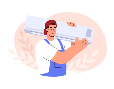 Air conditioning and ventilation system service banner, flat vector isolated.のイラスト素材