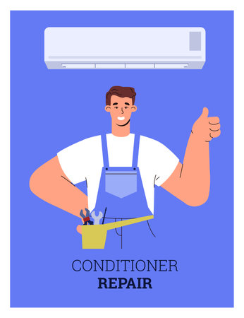 Service for repairing or installing air conditioner units, vector illustration.のイラスト素材