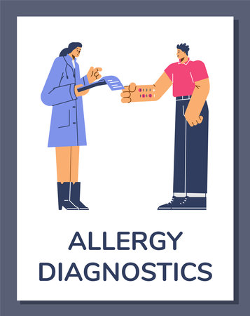 Poster or vertical banner about allergy diagnostics flat styleのイラスト素材