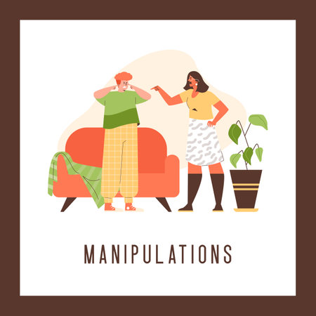 Manipulations and bad relationships in couple banner flat vector illustration.のイラスト素材