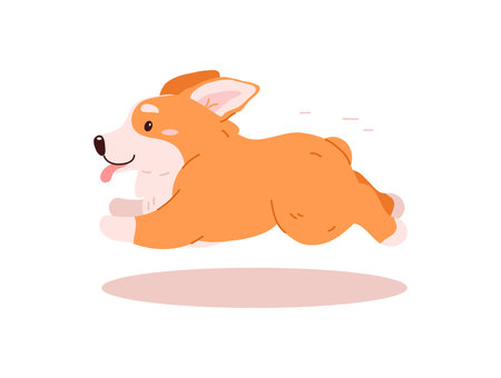 Happy running corgi dog side view flat style, vector illustrationのイラスト素材