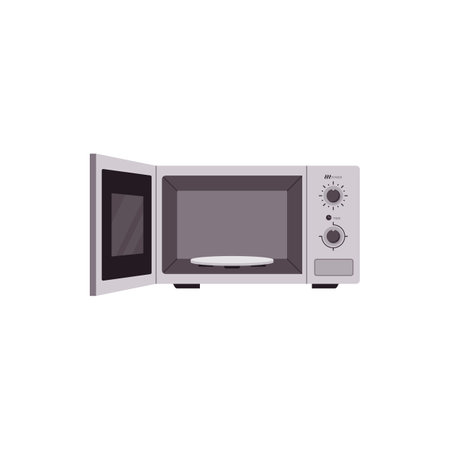 Open empty microwave oven, flat vector illustration isolated on white background.のイラスト素材