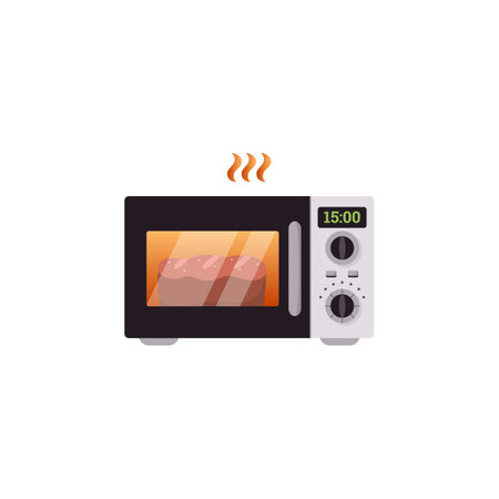 Heating food process, microwave oven working flat styleのイラスト素材