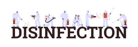 Disinfection service advertising, typographic header - flat vector illustration isolated on white background.のイラスト素材