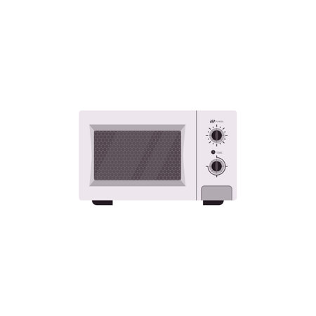 Microwave oven with closed door front view, flat vector illustration isolated.のイラスト素材
