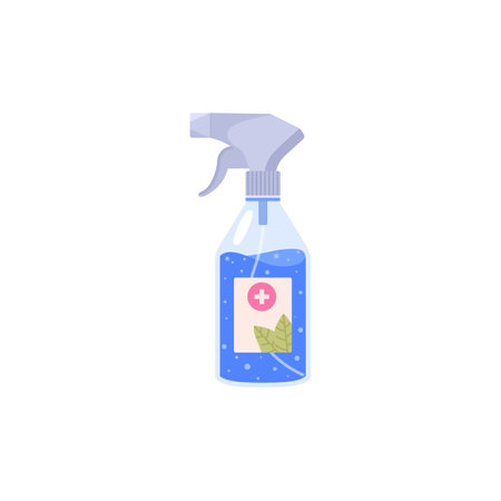 Sprayer bottle with blue antiseptic liquid flat styleのイラスト素材