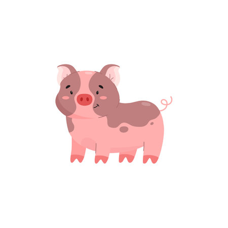 Cute pig covered in mud, cartoon flat vector illustration isolated on white background.のイラスト素材