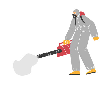 Pest control specialist sprays poison flat style, vector illustrationのイラスト素材