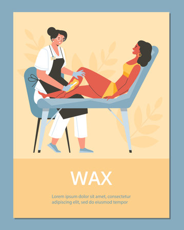 Waxing hair removal method, poster template - flat vector illustration.のイラスト素材