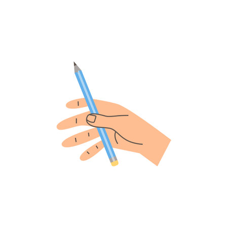 Human hand holding pencil flat style, vector illustrationのイラスト素材