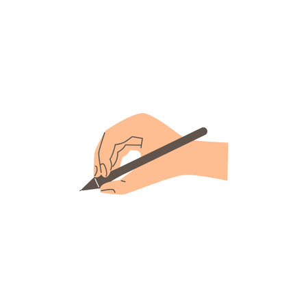 Human hand holding pen flat style, vector illustrationのイラスト素材