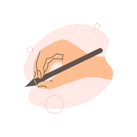 Hand with digital stylus pen for drawing on tablet flat vector isolated.のイラスト素材