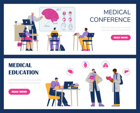 Set of website banner templates about medical education and conference flat styleのイラスト素材