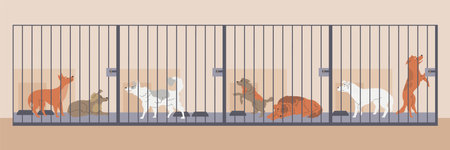 Stray dogs in cells flat style, vector illustrationのイラスト素材