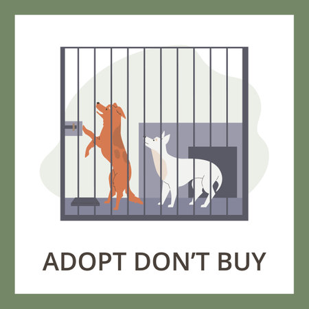 Squared banner with stray dogs in cage flat style, vector illustrationのイラスト素材