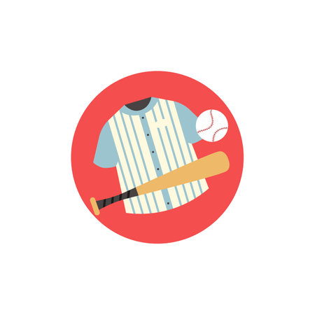 Baseball equipment round icon, flat vector illustration isolated on white background.のイラスト素材