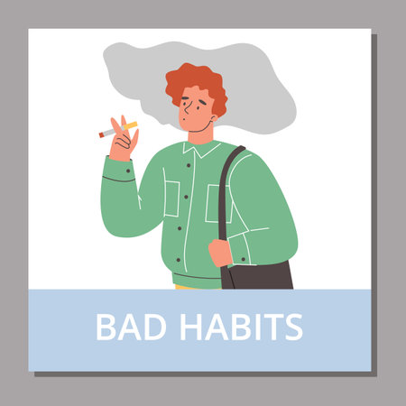 Squared banner with smoking boy flat style, vector illustrationのイラスト素材