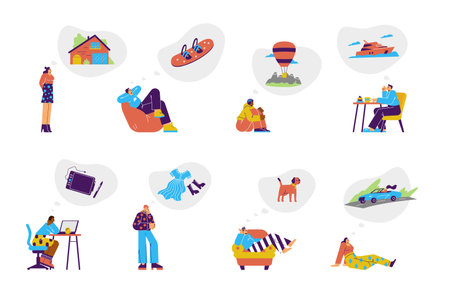 Set of dreaming people flat style, vector illustrationのイラスト素材