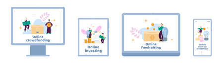 Online crowdfunding, investment and funding to business ideas via internet.のイラスト素材