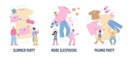 Pajama party and sleepover concept, flat vector illustration isolated on white background.のイラスト素材