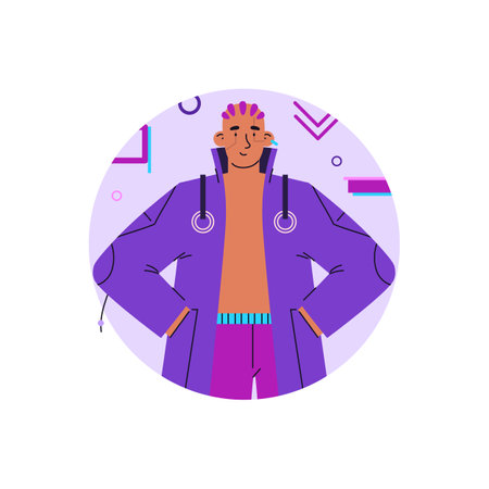 Cartoon Cyberpunk people, Vector isolated illustration, Futuristic cyberpunk persons with cybernetic...