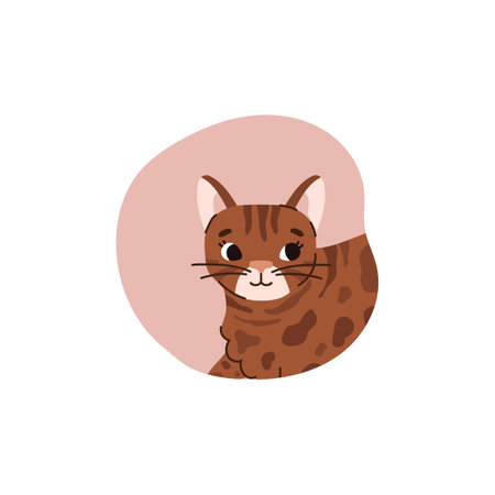 Sticker or badge design with lovely cute cat, flat vector illustration isolated.のイラスト素材