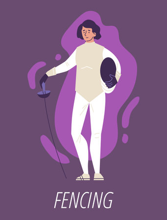 Poster or vertical banner with standing woman fencer flat styleのイラスト素材