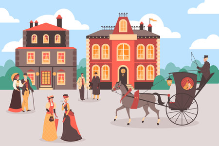 Victorian historical period scene flat style, vector illustrationのイラスト素材