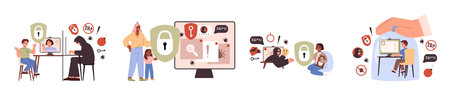 Children in internet networks safety and protection flat vector isolated.のイラスト素材