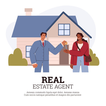 Banner about real estate agent work flat style, vector illustrationのイラスト素材