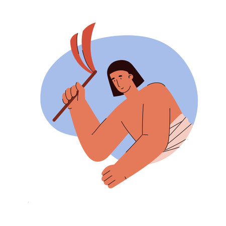 Farming ancient egyptian working man with whip plows, old agriculture and gathering culture cartoon vector illustrationのイラスト素材