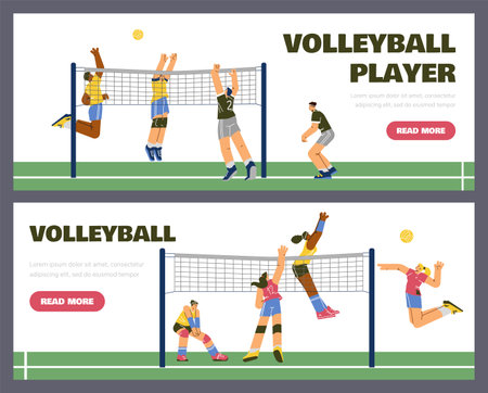 Set of website banner templates about volleyball sport game flat styleのイラスト素材