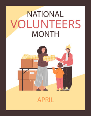 National volunteers month poster, flat vector illustration.のイラスト素材