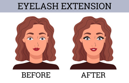 Eyelash extension before and after infographic banner flat vector illustration.のイラスト素材