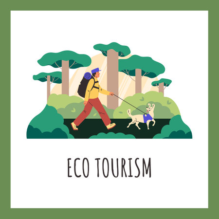Ecotourism and traveling banner or mobile screen, flat vector illustration.のイラスト素材