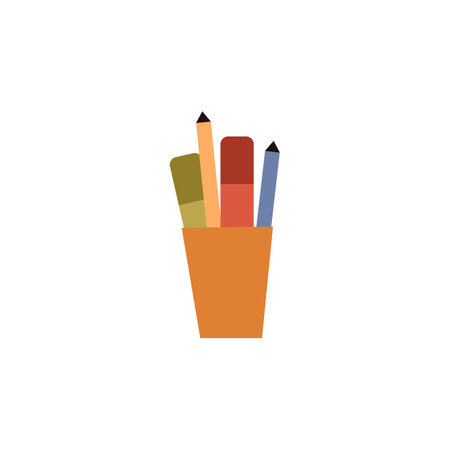 Plastic cup with pens and markers flat style, vector illustrationのイラスト素材