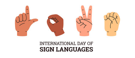 International day of sign languages, greeting poster or banner, flat vector illustration on white background.のイラスト素材