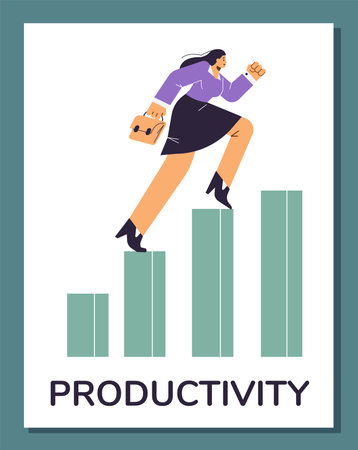 Poster with woman rising up flat style, vector illustrationのイラスト素材