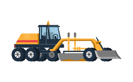 Road machinery, machine for highway works, vector illustration in flat style. Isolated in white.のイラスト素材