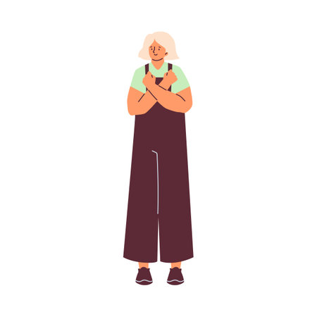 Cute girl crossed arms over chest, love on sign language flat style, vector illustrationのイラスト素材
