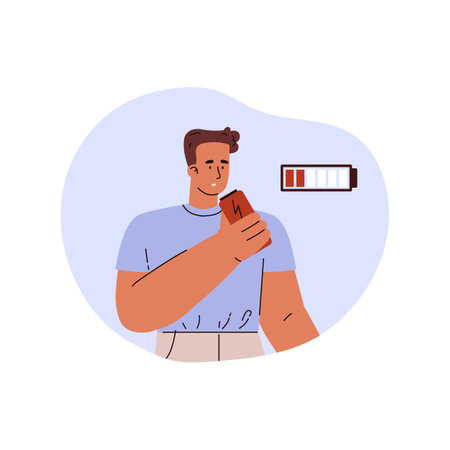 Young man holding energy drink can with lightning sign flat styleのイラスト素材