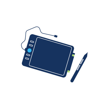 Tablet with stylus, touchscreen and control panel with buttons, design portable device, ebook, vector digital gadgetのイラスト素材