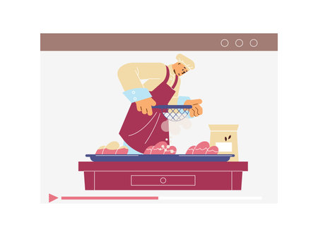 Confectioner cooking dessert video tutorial.のイラスト素材