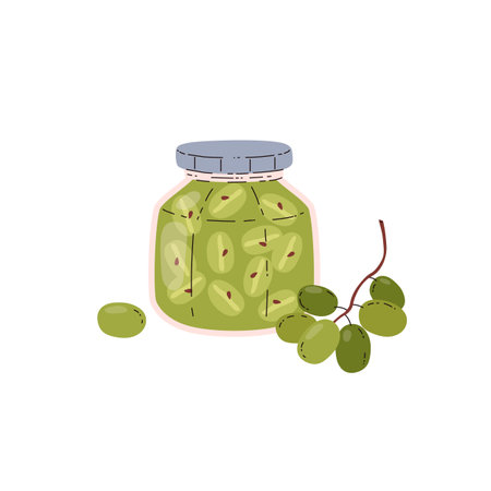 Glass jar of grape jam flat style, vector illustrationのイラスト素材