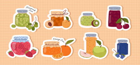 Making homemade jam with fruits and berries, flat vector illustration isolated.のイラスト素材