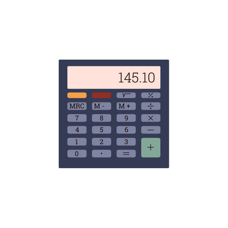 Basic calculator with set of digits, electronic digital device for mathematical calculations vector illustration isolatedのイラスト素材